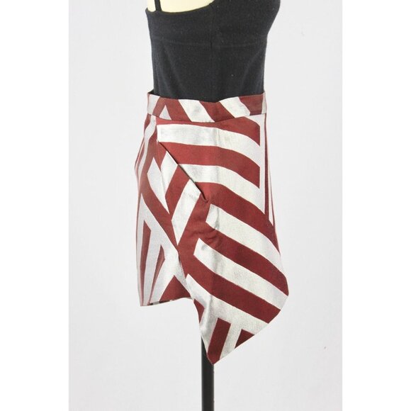 VIVIENNE WESTWOOD Maroon Silver Striped Jacquard Asymmetrical Mini Skirt, Size 6 - Picture 3 of 16